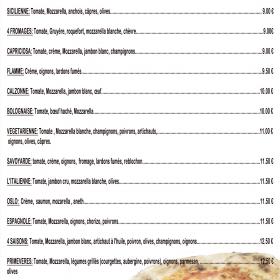 carte pizzas